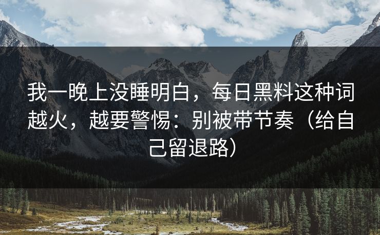 我一晚上没睡明白,每日黑料这种词越火,越要警惕:别被带节奏(给自己留退路)